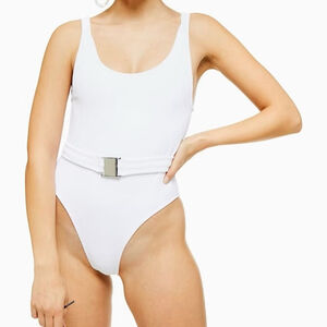 Topshop White crinkle belted swimsuit Size 6 NWT Beach Travel Swimming